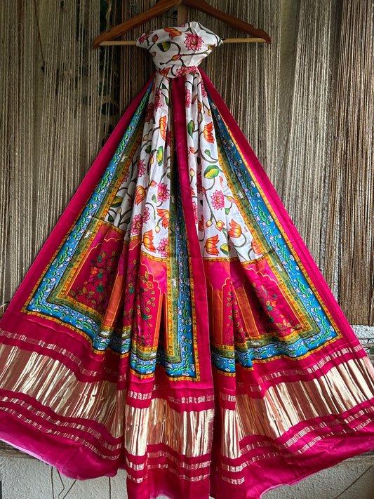 Pink cream Pichwai Modal Silk Dupatta no