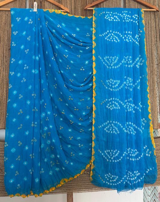 True Blue Bandhani handcrafted chiffon sari