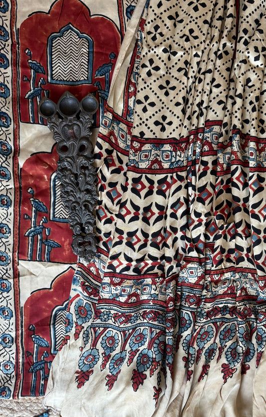 BEIGE AJRAKH MODAL SILK HANDBLOCK KURTA SET