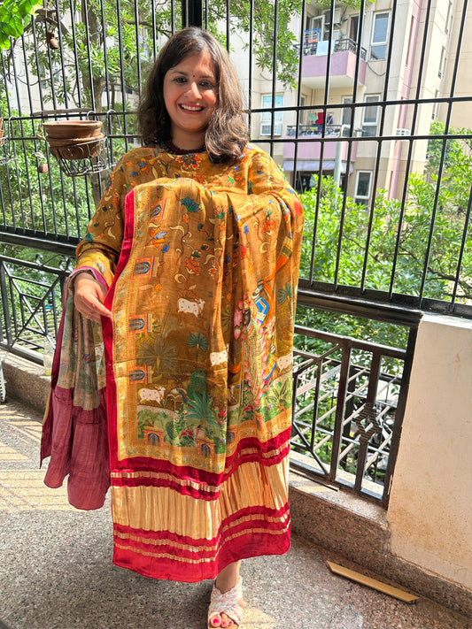 LIGHT BROWN PICHWAI PATOLA PRINT MODAL SILK DUPATTA