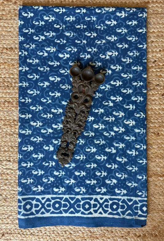 Blue ajrakh handcrafted cotton silk un stitched blouse piece