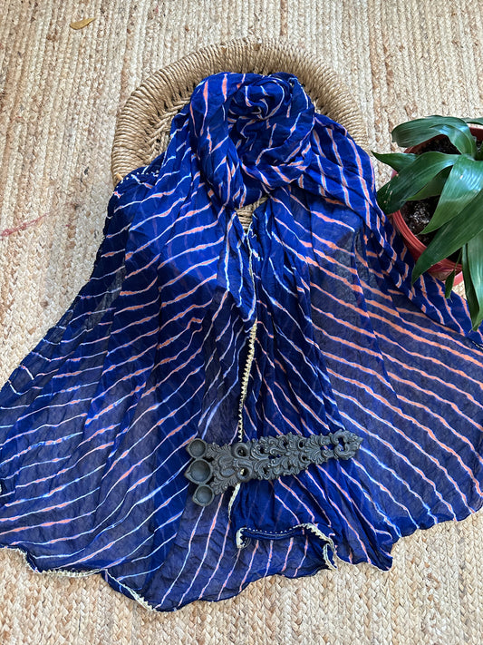 BLUE PINK MULTI CHIFFON LEHERIYA DUPATTA