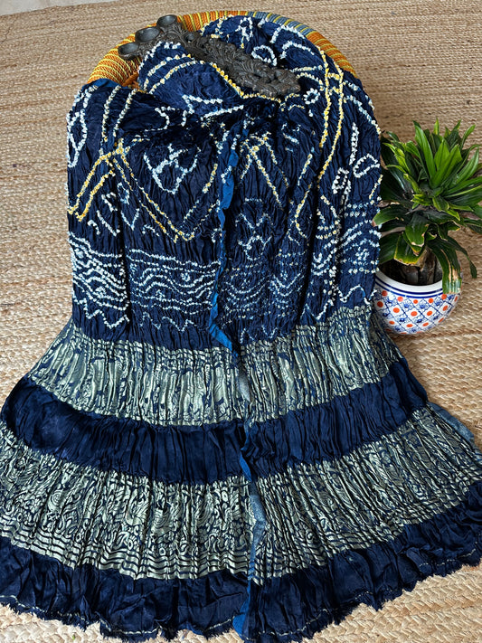BLUE BANDHANI DUPATTA IN GHARCHOLA DESIGN WITH NAKSHI BORDER