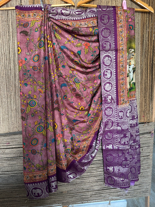 DEEP RUBY DOLA SILK PICHWAI PRINT ZARI BORDER SARI