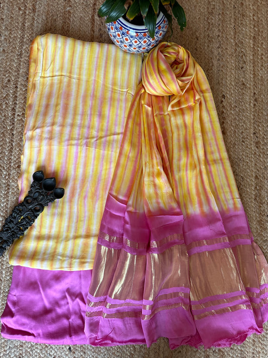 Cream Pink Modal Silk Shibori Kurta with Shibori handcrafted Modal Silk Dupatta SMS 107