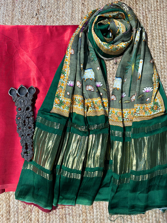 RED MASHRU SILK KURTA WITH PATOLA PRINT MODAL SILK DUPATTAS PS-10129