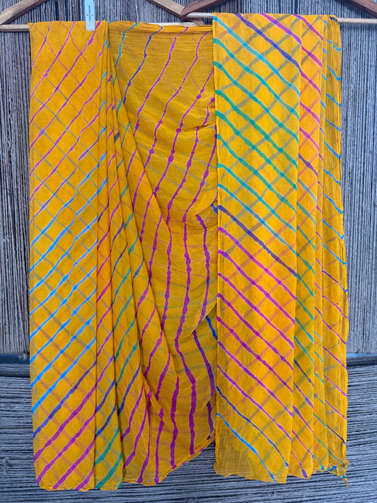 ORANGE YELLOW MULTI LEHERIYA HANDCRAFTED CHIFFON SARI CL -1050