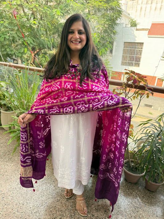 PINK & PURPLE HANDWOVEN HANDCRAFTED GAJJI SILK GHARCHOLA DUPATTA GGD-6