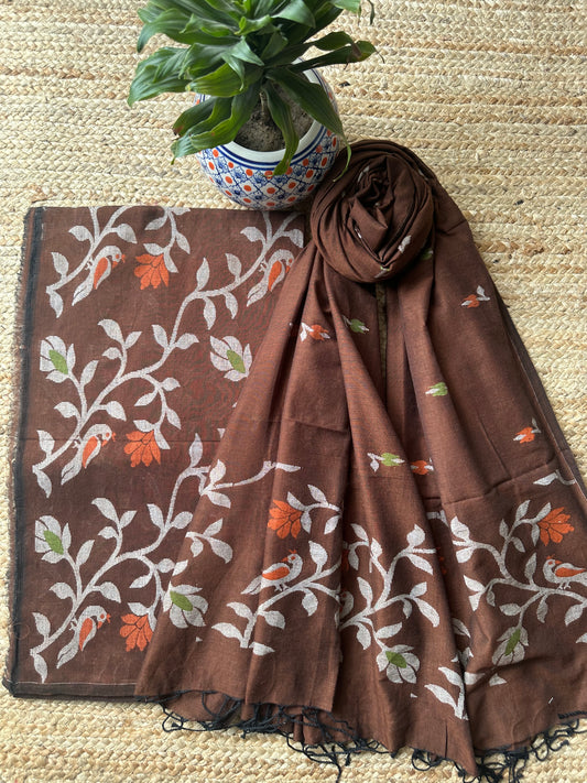 BROWN JAMDANI ALL OVER WOVEN MULL KURTA SET JAK- 12