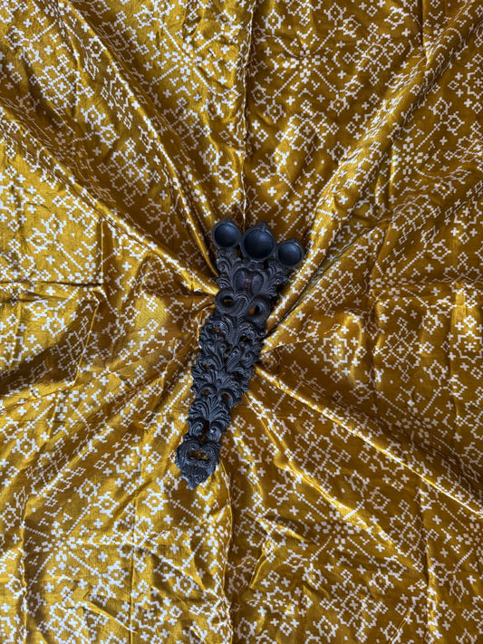 Mustard patola print mashru silk un stitched blouse piece