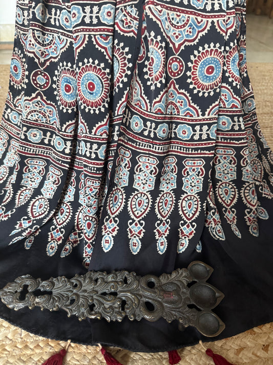 BLACK AJRAKH MODAL SILK HANDCRAFTED STOLE