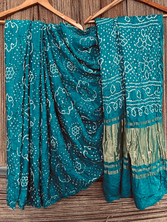 DARK CYAN GAJJI DESIGNER SILK BANDHANI SARI BS- 34