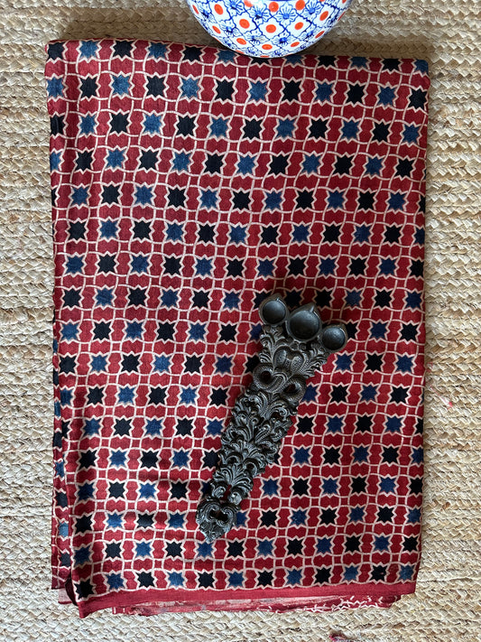 MAROON MASHRU AJRAKH HANDCRAFTED SILK FABRIC