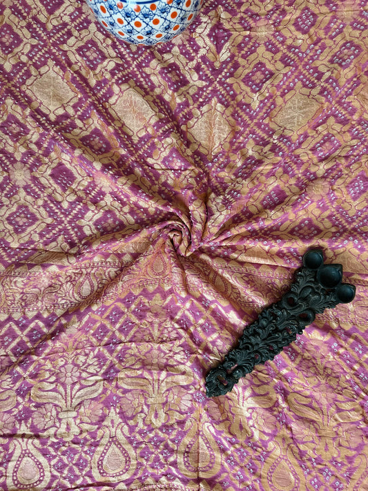Mulberry Pink Handwoven NeemZari Bareek Bandhani in Khaddi Georgette dupatta BD-102