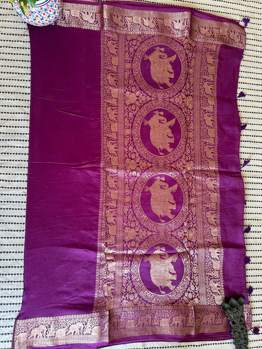 Purple dola silk zari border sari