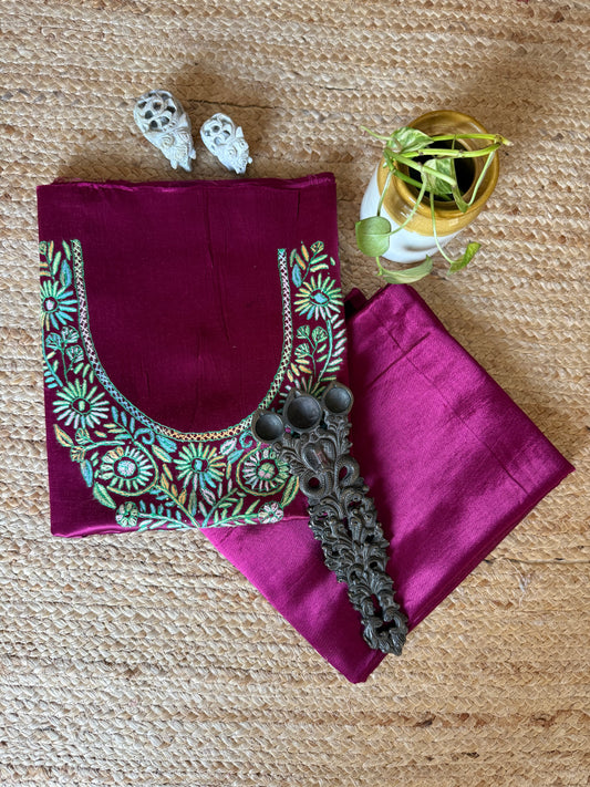 Magenta purple mashru silk hand embroidery kashmiri handembroidery sozni work cord set cs-12