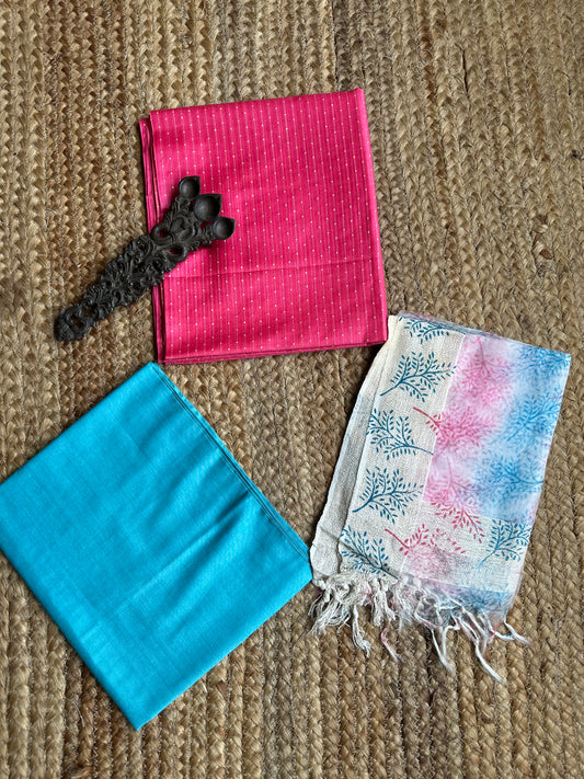 MAGENTA PINK SOLID KURTA WITH ORGANZA HAND WOVEN DUPATTA