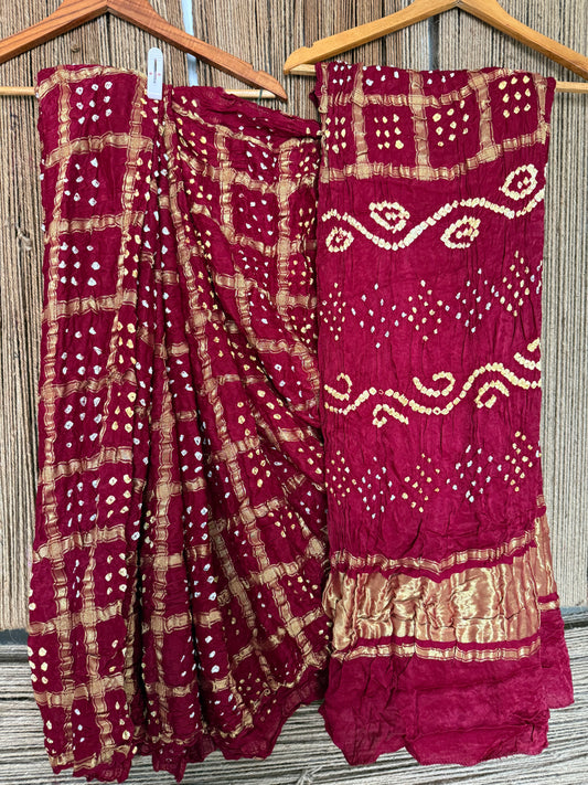 MAROON MODAL SILK GHARCHOLA BANDHANI SARI BS- 68