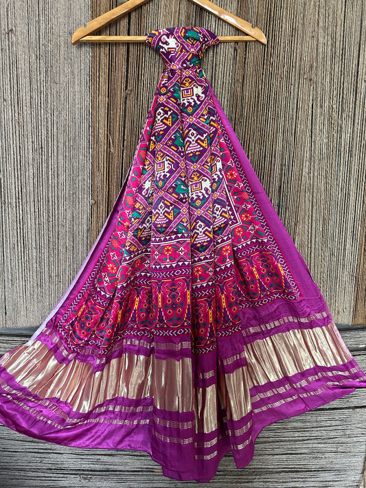 Magenta Purple pichwai patola print modal silk dupatta