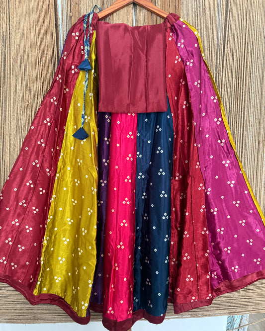 Mustard mashru silk blouse-with bandhani Patola patchwork handcrafted mashru silk Skirt