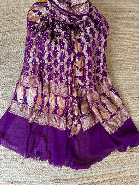 Purple Handwoven NeemZari Bareek Bandhani in Khaddi Georgette dupatta BD-1081