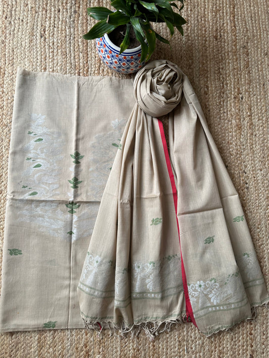 BEIGE JAMDANI WOVEN MULL KURTA SET CJS- 4