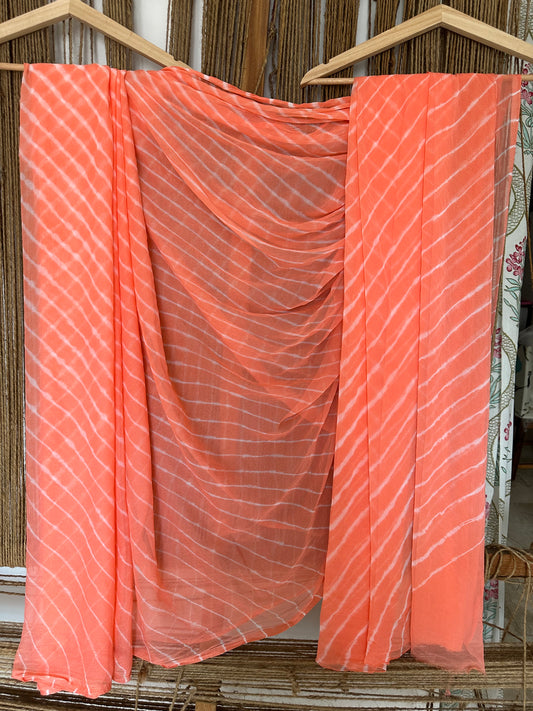 PEACH LEHERIYA HANDCRAFTED CHIFFON SARI CL-25