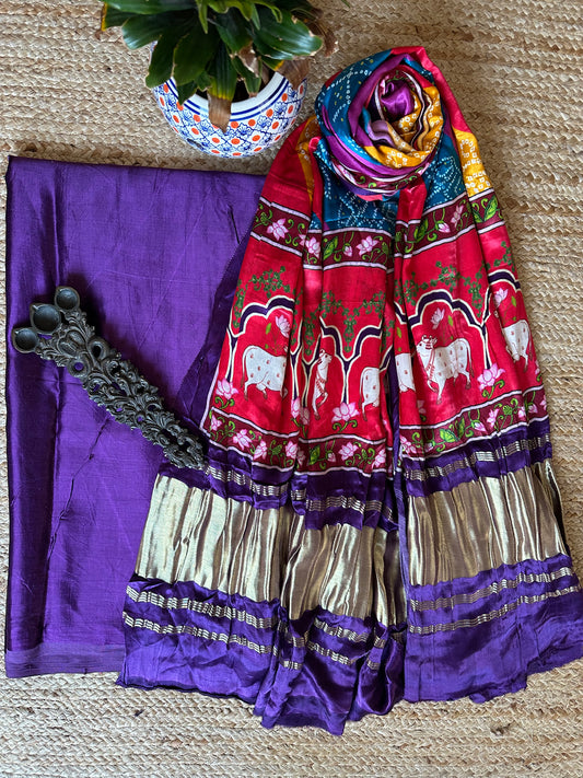 PURPLE MASHRU SILK KURTA WITH PATOLA HANDCRAFTED MODAL SILK DUPATTA PS-1092