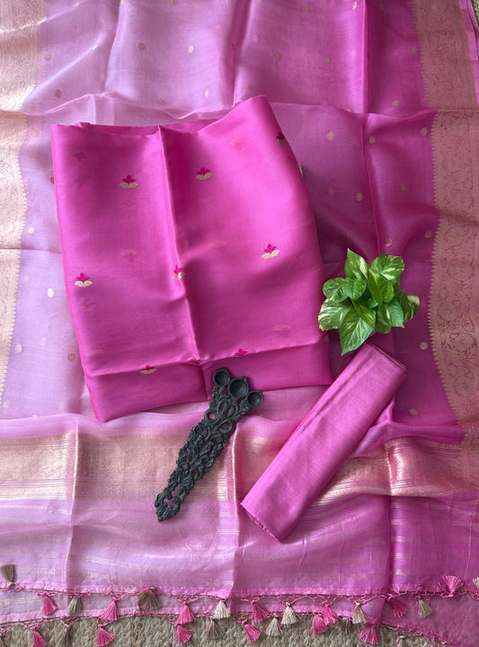 Full Pink korahandloom banarsi kadwa booti meenakari three piece suit