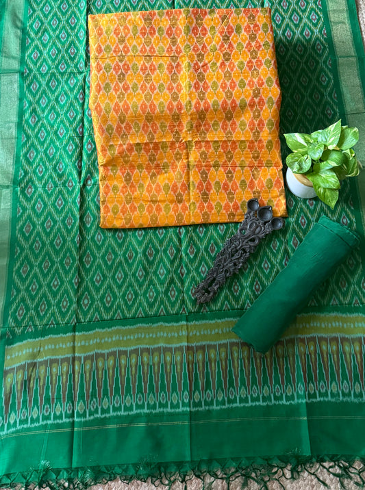 Honey Yellow raw silk ikkat hanwoven kurta with Bottom ikkat patola pure silk handwoven dupatta