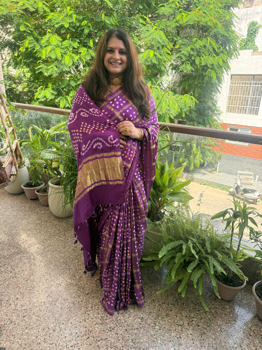 Purple modal silk gharchola bandhani sari bs- 68