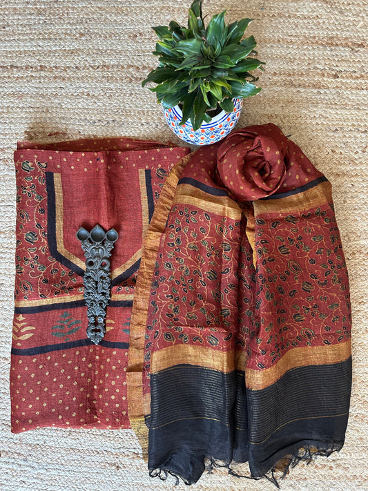 MAROON RED AJRAKH SILK HANDBLOCK SUIT SET AL-102