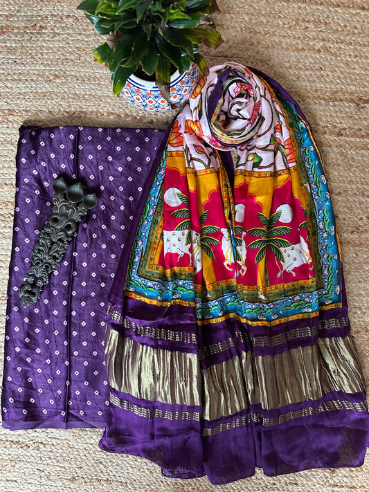 PURPLE MASHRU SILK KURTA WITH PATOLA PRINT MODAL SILK DUPATTAS PS-10108