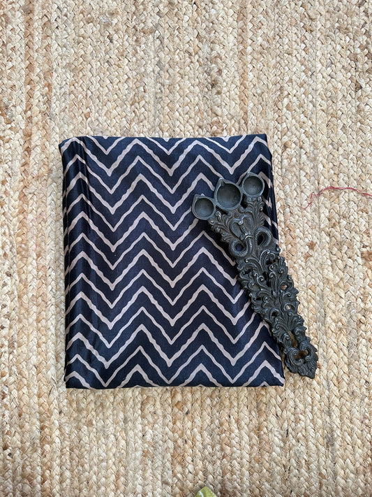 BLACK PRINTED MASHRU SILK UN STITCHED BLOUSE PIECE