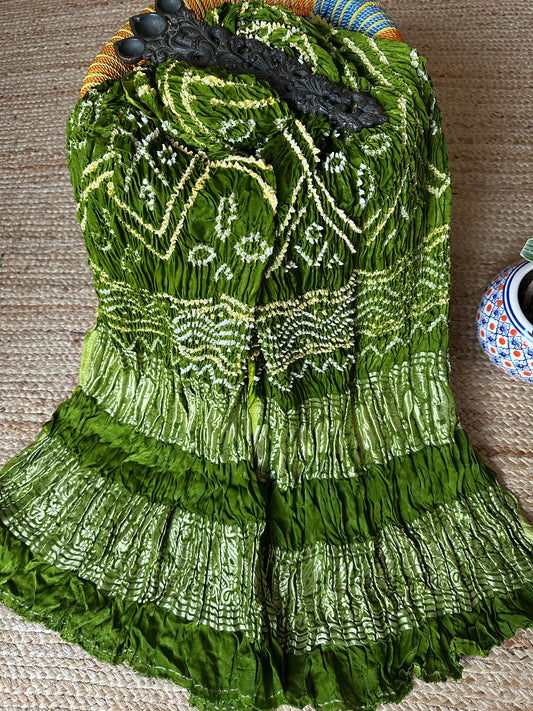 PARROT GREEN BANDHANI DUPATTA IN GHARCHOLA DESIGN WITH NAKSHI BORDER