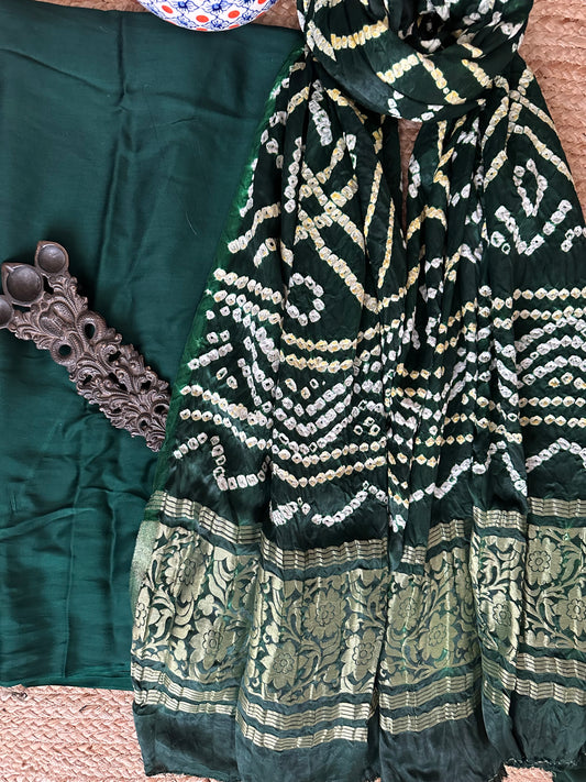 BOTTLE GREEN MODAL SILK KURTA WITH GHARCHOLA HANDCRAFTED MODAL SILK DUPATTA PS-10147