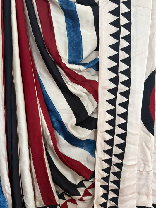 BEIGE AJRAKH MODAL SILK SARI WITH BORDER