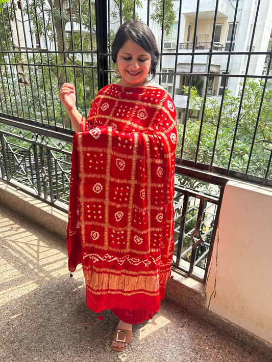 RED MODAL   SILK KURTA WITH GHARCHOLA HANDCRAFTED MODAL SILK DUPATTA PS-1065