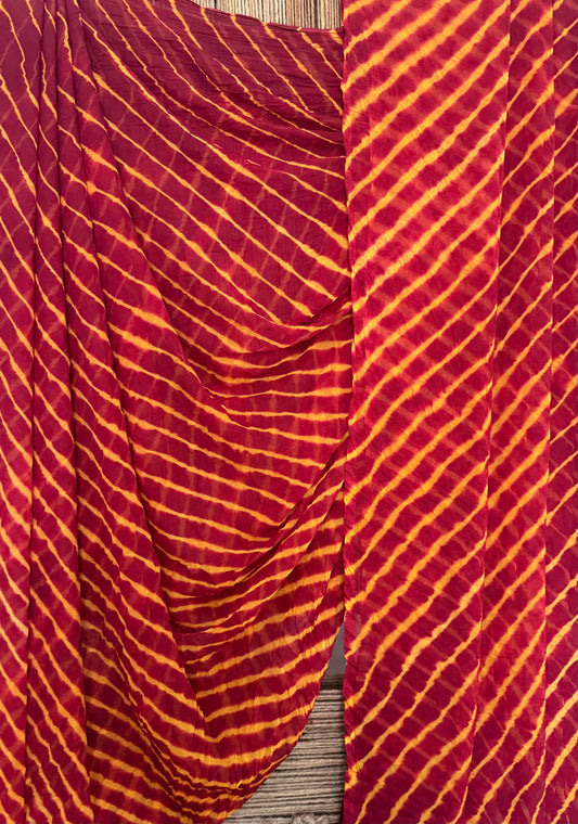 Maroon leheriya handcrafted chiffon saree