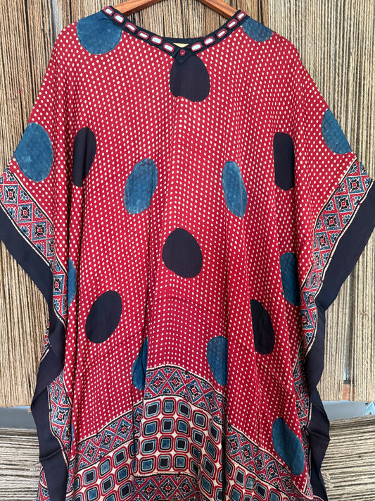 Maroon Modal silk AJRAKH Kaftan