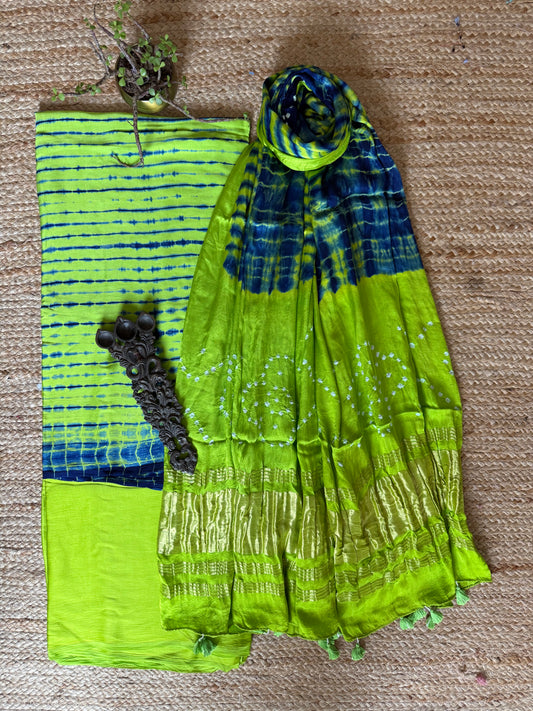 Chart reuse Green & blue Modal Silk Shibori Kurta with Bandhani Shibori  handcrafted Modal Silk Dupatta sbs-11