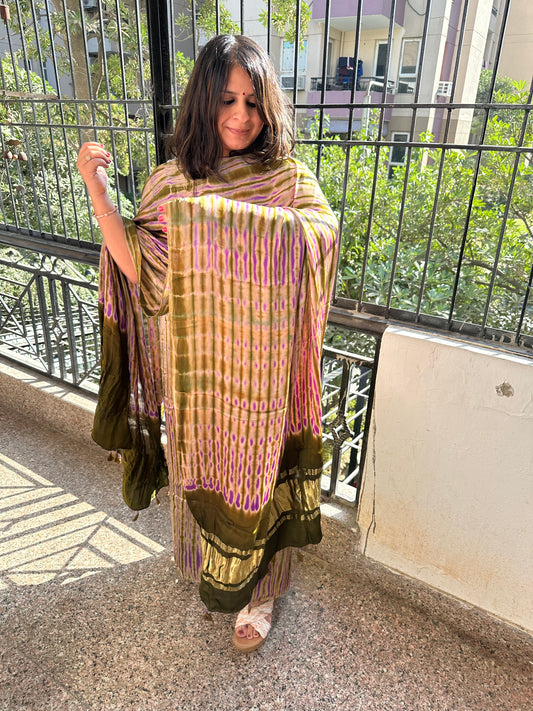 MEHENDI GREEN Modal Silk Shibori Kurta with Shibori handcrafted Modal Silk Dupatta SMS 106