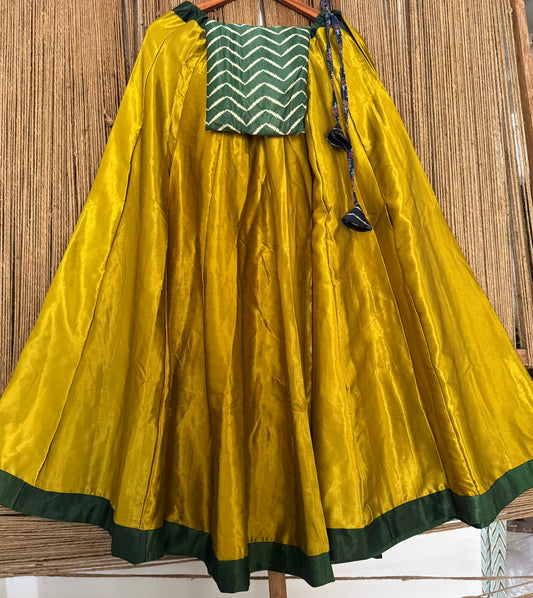 Green mashru silk blouse-with Multicolour patchwork handcrafted mashru silk Skirt