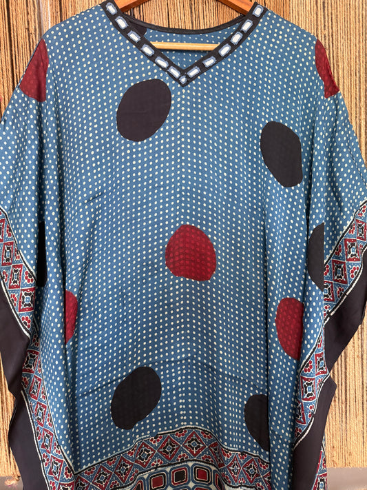 Blue Modal silk AJRAKH Kaftan