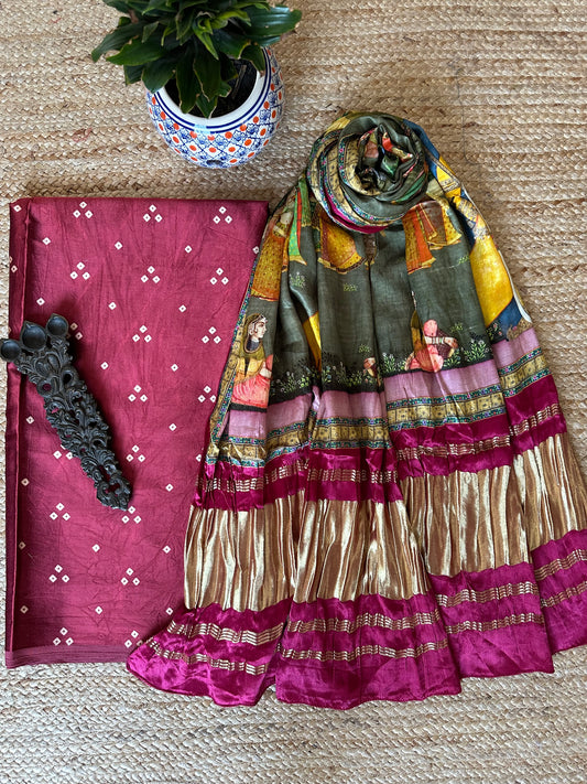 MAROON MASHRU SILK KURTA WITH PATOLA HANDCRAFTED MODAL SILK DUPATTA PS-1081