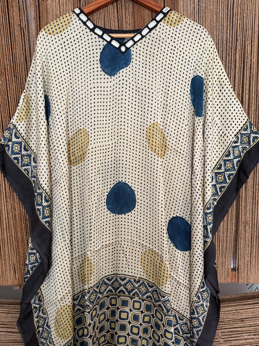 Beige Modal silk AJRAKH Kaftan