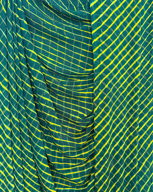 TURQUOISE GREEN MULTI LEHERIYA HANDCRAFTED CHIFFON SARI CL -202