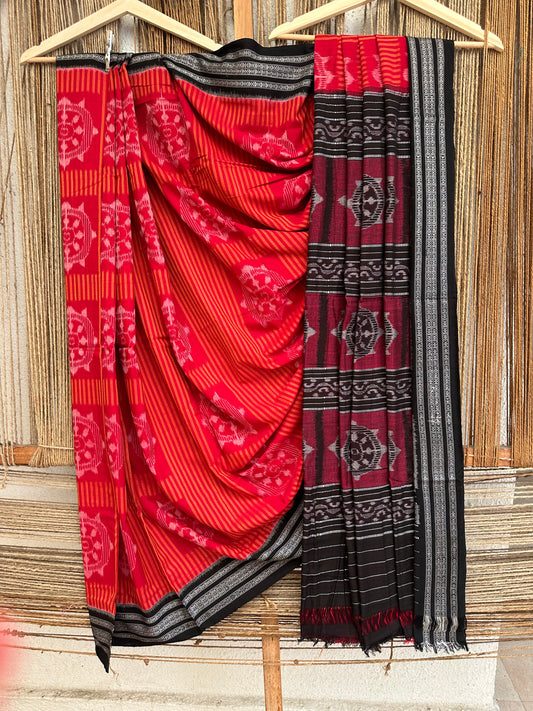 BEAUTIFUL ORISSA SAMBHALPURI IKKAT KONARK CHAKKAS ON PURE COTTON SAREE