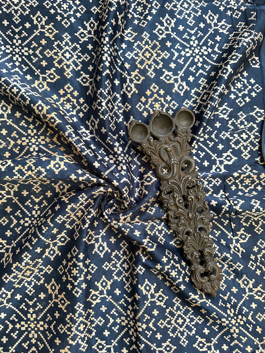 BLUE PRINTED MASHRU SILK UN STITCHED BLOUSE PIECE