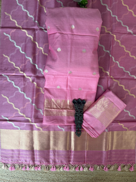 Queen Pink Cotton silk certified handloom banarsi kadwa booti meenakari With kora Dupatta three piece suit